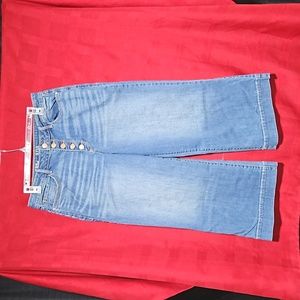 High rise wide leg button fly cropped jean